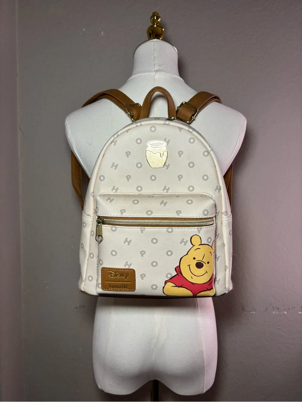Loungefly Cream Winnie the Pooh Mini Backpack with Tan Straps